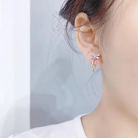 Japanese Style Zirconia Bow Knot Stud Earrings For Women With 925 Sterling Silver Post Bowknot Fashion Jewelry Earrings