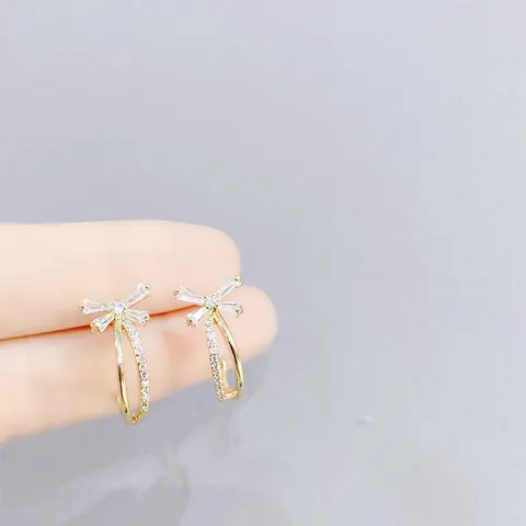 Japanese Style Zirconia Bow Knot Stud Earrings For Women With 925 Sterling Silver Post Bowknot Fashion Jewelry Earrings