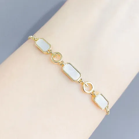 Bracciale in Rame Regolabile Con Conchiglia di Madreperla Maglia Geometrica Placcato Oro Argento Gioielli da Mano per Donna