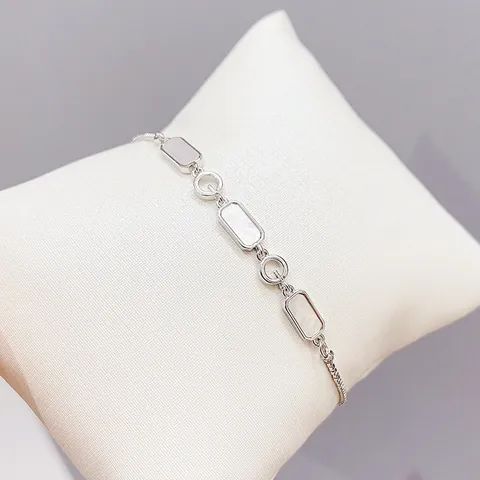 Bracciale in Rame Regolabile Con Conchiglia di Madreperla Maglia Geometrica Placcato Oro Argento Gioielli da Mano per Donna