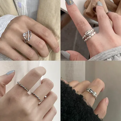 Anelli Aperti in Rame Colore Argento Vintage per Donna Punk Faccia Sorridente Stella Anello da Dito Regolabile Gioielli
