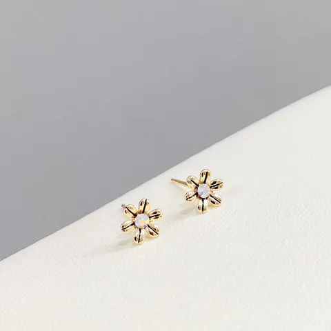 Fashion Gold Plated Copper Floral Stud Earrings And Round Zircon Stud Earrings With 925 Sterling Silver Earring Post Jewelry For Women Girls