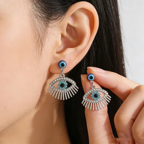 Bohemian Evil Eye Jewelry Set Rhinestone Zinc Alloy Tassel Drop Earrings Necklace Bracelet For Women Fashion Accessories
