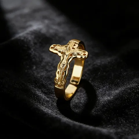 Crucifix Ring 304 Stainless Steel Jesus Christ On The Cross Relief Open Adjustable Band Religious Neutral Jewelry For Men Women
