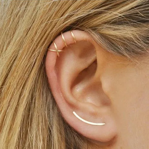 Minimalistische Legierung Geometrische Doppel-C Kreuz Ohrklemme Ohne Ohrloch U-förmige Knorpel Ohrringe Für Damen Mode Schmuck