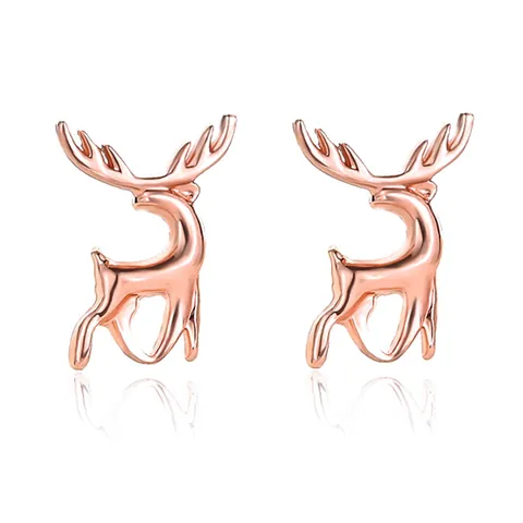 Orecchini a Bottone a Renna in Rame Minimalisti per Donna Simpatici Gioielli di Moda a Forma di Cervo Placcati in Oro Rosa Argento Regalo di Natale