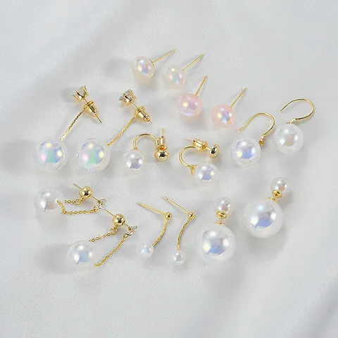 Orecchini a Goccia con Perla Artificial Iridescente Sirena Con Perno in Argento Sterling 925 Oro Placcato Zirconia Orecchini Pendenti Donna