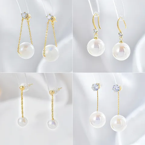 Orecchini a Goccia con Perla Artificial Iridescente Sirena Con Perno in Argento Sterling 925 Oro Placcato Zirconia Orecchini Pendenti Donna