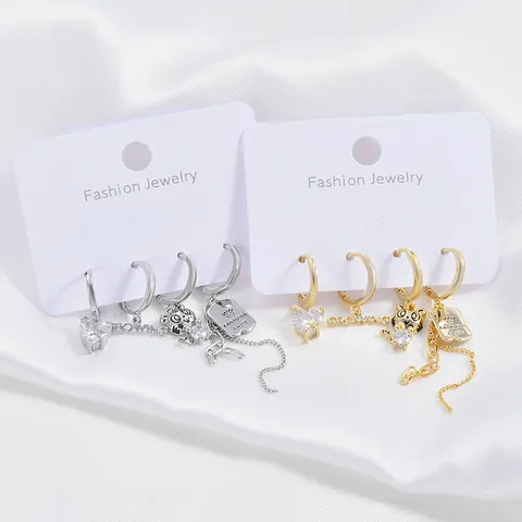 Korean Style Copper Gold Silver Plated Earring Collection With Heart Zircon Tiger Letter Tassel Dangle Earrings For Women