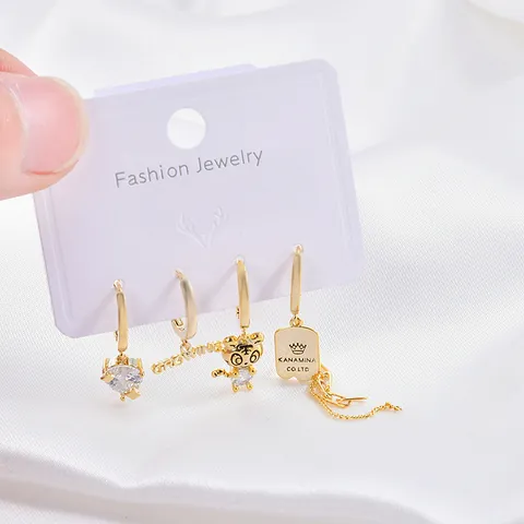 Korean Style Copper Gold Silver Plated Earring Collection With Heart Zircon Tiger Letter Tassel Dangle Earrings For Women
