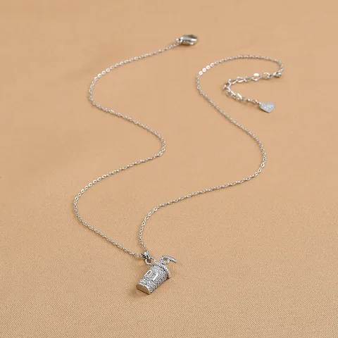Creative Copper Drink Cup Pendant Necklace With Micro Pave Zirconia Letter M Gold Silver Plated Water Wave Chain Jewelry