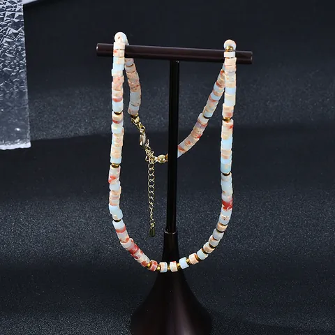 Collana con Perline in Pietra Naturale Bohemienne con Perline Distanziatrici in Rame Placcato Oro per Gioielli Etnici da Donna