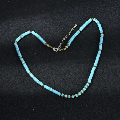 Collana con Perline in Pietra Naturale Bohemienne con Perline Distanziatrici in Rame Placcato Oro per Gioielli Etnici da Donna