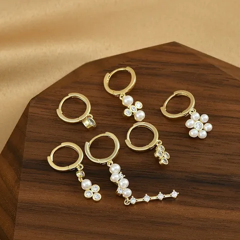 Fashion Gold Plated Copper Earring Collection With 925 Sterling Silver Earring Post Zirconia Faux Artificial Pearl Floral Tassel Dangle Earrings For Women Jewelry Gift