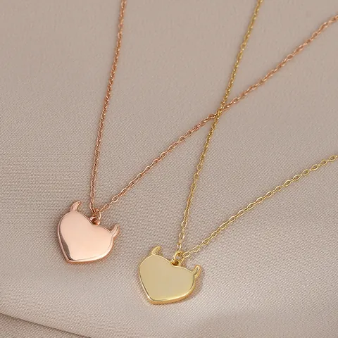 Gold Plated Copper Zirconia Red Enamel Heart Devil Horn Pendant Necklace Water Wave Chain Minimalist Fashion Jewelry For Women