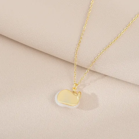 Gold Plated Copper Rabbit Pendant Necklace With Zirconia Eye Ceramic-Look PVC Animal Clavicle Chain For Women Jewelry