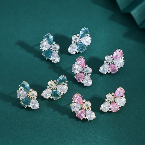 Eleganti Orecchini a Bottone con Fiori in Zirconia Con Perno in Argento Sterling 925 Gioielli Placcati in Oro Argento Donna