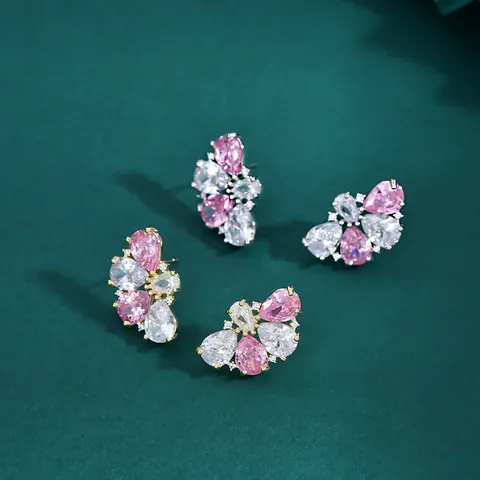 Eleganti Orecchini a Bottone con Fiori in Zirconia Con Perno in Argento Sterling 925 Gioielli Placcati in Oro Argento Donna