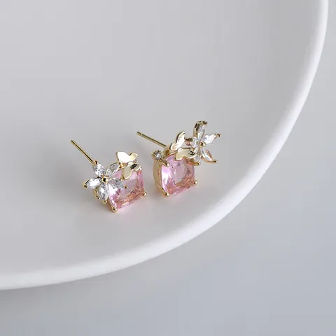 Eleganti Orecchini a Bottone Farfalla Fiore Con Perno in Argento Sterling 925 Rame Zirconia Orecchini Quadrati Donna
