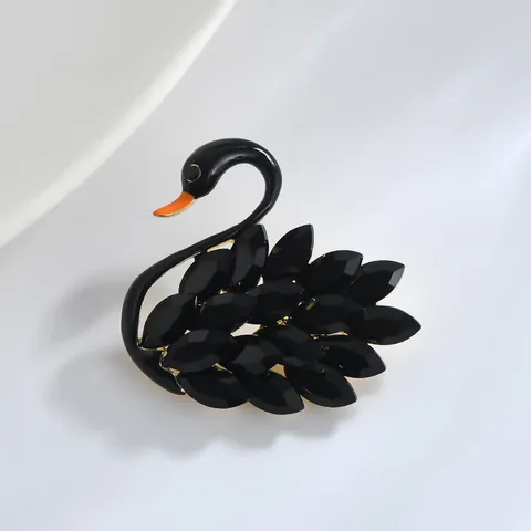 Élégante Broche Cygne Noir Avec Strass Noirs Et Base En Alliage Plaqué Or Bijoux De Mode Vintage Accessoire Pour Femme Décoration De Manteau