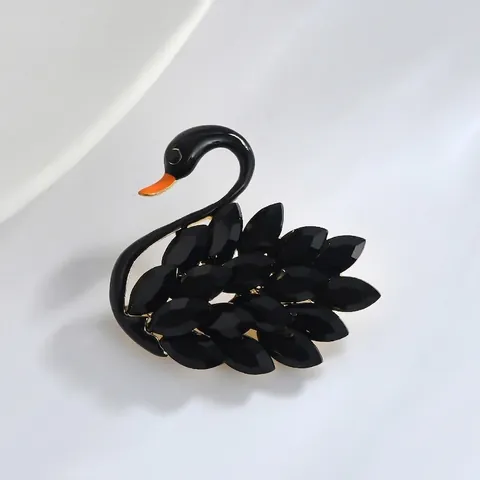 Élégante Broche Cygne Noir Avec Strass Noirs Et Base En Alliage Plaqué Or Bijoux De Mode Vintage Accessoire Pour Femme Décoration De Manteau