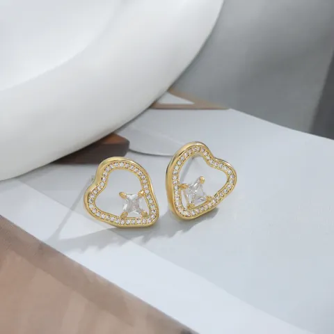 Elegante Herz Ohrstecker Mit 925 Sterlingsilber Ohrstecker-Stift Kupfer Zirkonia Hohl Liebe Herz Schmuck Für Damen