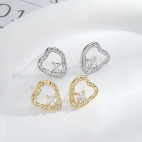 Elegante Herz Ohrstecker Mit 925 Sterlingsilber Ohrstecker-Stift Kupfer Zirkonia Hohl Liebe Herz Schmuck Für Damen
