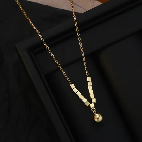 Minimalistische Koperen Geometrische Kubus Ronde Bal Hanger Halsketting Goud Zilver Verguld Elegante Sleutelbeen Ketting Sieraden Voor Dames