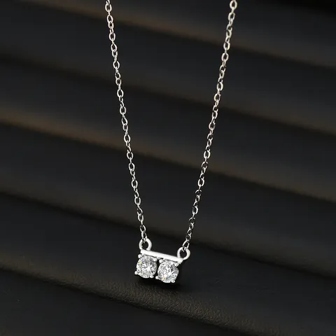 Minimalist Real Gold Plated Copper Zirconia Pendant Necklace For Women Double Round Stone Clavicle Chain Jewelry Gift