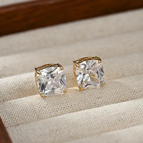 Orecchini a Bottone Quadrati in Zirconia Minimalisti Con Perno in Argento Sterling 925 Gioielli in Rame Cavo Geometrico Per Donna