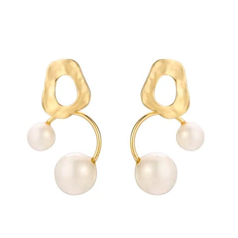 Fashion Geometric Alloy Stud Earrings For Women French Simple Gold Plated Flower Bee Artificial Pearl Drop Earrings Jewelry With Silver Post