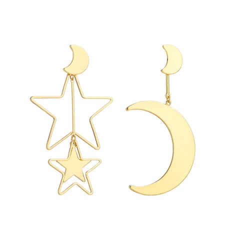 Pendientes Colgantes Asimétricos Estrella Luna Corazón Con Poste de Plata de Ley 925 Perla Artificial Strass Pendientes de Aleación Mujer