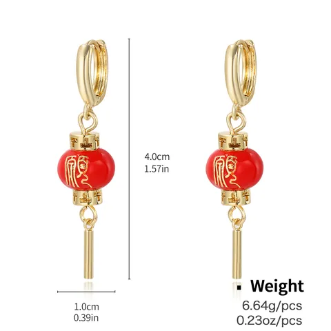 Boucles d'oreilles Pendantes Vintage Lanterne Rouge Coeur Cuivre Plaqué Or Avec Tige en Argent Strass Zircone Bijoux Femme
