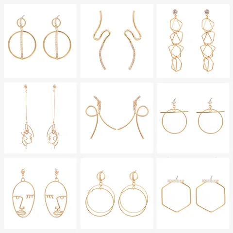 Geometric Artistic Copper Hoop Earrings For Women Abstract Face Line Zirconia Artificial Pearl Earrings With Stainless Steel Earring Post Jewelry