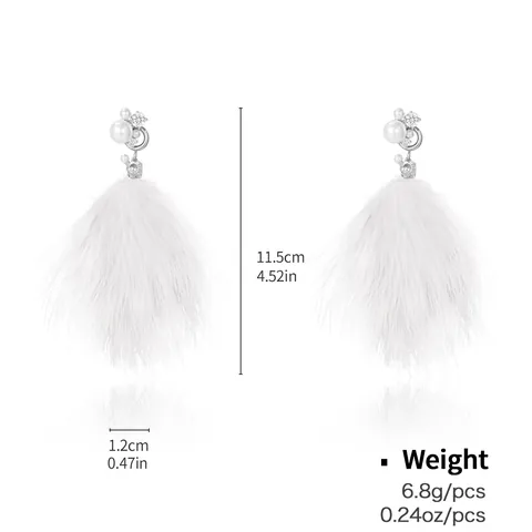 Copper Faux Fur Pom Pom Dangle Earrings Silver Post Artificial Pearl Rhinestone Drop Earrings For Women Fashion Jewelry