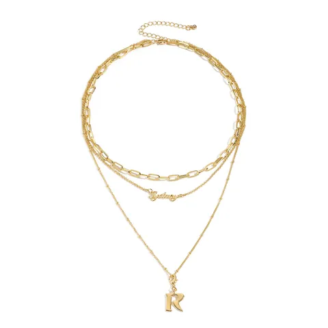 Collier Pendentif en Alliage de Zinc Couleur Or Multi-couches Bohème avec Strass pour Femme Bijoux Tendance Multicouche Cœur Lune Constellation