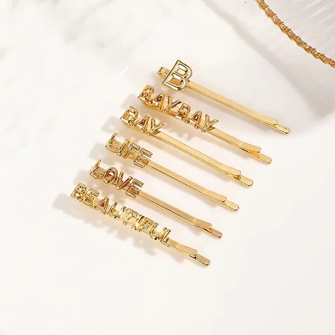 Kupfer Vergoldet Metall Buchstabe Haarspangen Minimalistische Metallische Wort Haarnadeln Für Damen Mode Haarschmuck