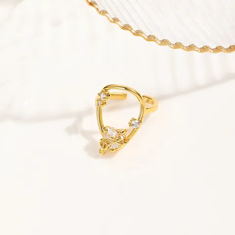 Adjustable Copper Real Gold Plated Open Ring For Women Elegant Inlaid Cubic Zirconia Nail Ring Fashion Jewelry Finger Ring