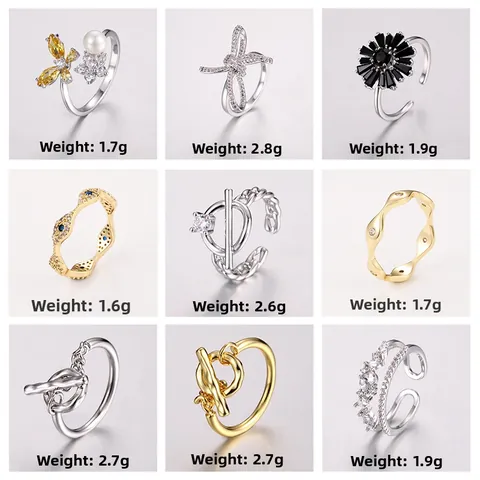 Fashion Copper Gold Silver Plated Ring For Women Zircon Butterfly Evil Eye Sunflower Adjustable Open Ring Jewelry Gift