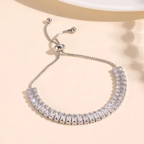 Copper Adjustable Bracelet For Women Elegant Cubic Zirconia Heart Star Pendant Box Chain Sliding Buckle Jewelry Gift