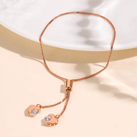 Copper Adjustable Bracelet For Women Elegant Cubic Zirconia Heart Star Pendant Box Chain Sliding Buckle Jewelry Gift