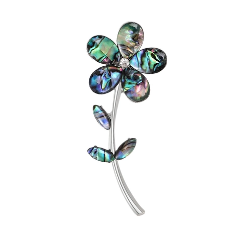 Broche de Flor de Concha de Abulón de Aleación Vintage para Mujer Pin de Ropa Floral con Incrustaciones de Strass de Gama Alta Joyería de Moda