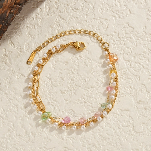 Bohemian Multi Layer Stainless Steel Bracelet Necklace With Irregular Natural Stone Artificial Pearl Personalized Jewelry