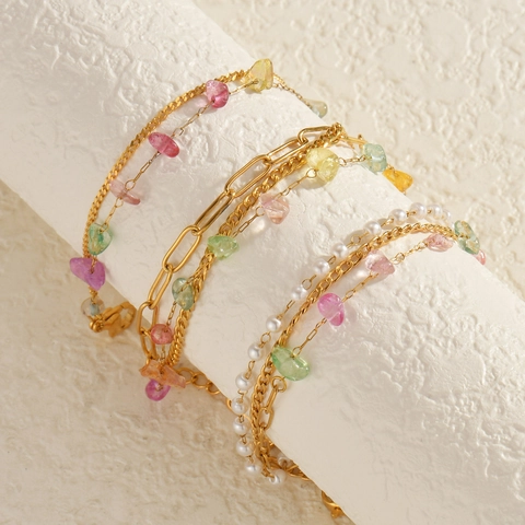 Bohemian Multi Layer Stainless Steel Bracelet Necklace With Irregular Natural Stone Artificial Pearl Personalized Jewelry