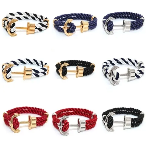 Nautical Alloy Anchor Hook Braided Rope Bracelet Vintage Maritime Unisex Jewelry Gift For Men Women Multiple Colors