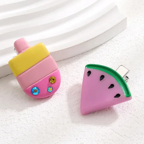 Simpatico Fermaglio per Capelli a Forma di Anguria e Ghiacciolo con Strass Colorati in Resina Accessori per Capelli Donna