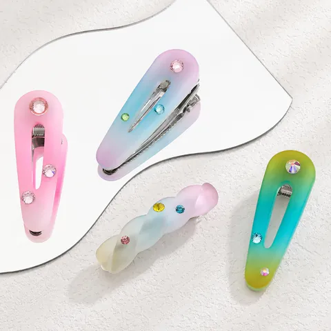Gradiënt Hars Haarclip Set Met Gekleurde Strass Zoete Waterdruppel Twist Barrettes Haaraccessoires Voor Vrouwen Meisjes Cadeau