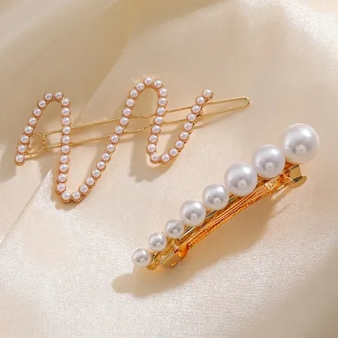 Elegante Haarspangen Aus Goldlegierung Mit Kunstperlen Für Damen Wellenförmige Federclips Verlaufende Künstliche Perlen Haarschmuck