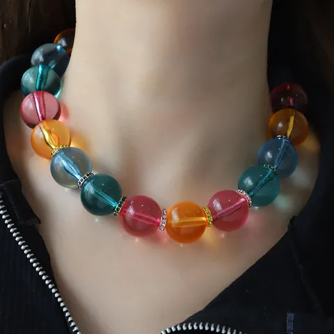 Collar de Cuentas de Acrílico Grande de Moda para Mujer Cuentas Redondas Transparentes Multicolor Espaciadores de Strass Joyería