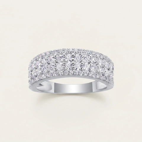 925 Sterlingsilber Moissanit Pavé Mehrreihiger Hochzeits Verlobungsring Luxuriöser Damen Feiner Schmuck Jubiläumsgeschenk